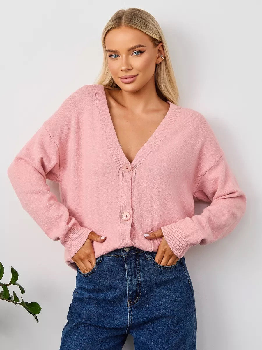 Damen Kuscheliger Cardigan mit V-Ausschnitt und praktischen Taschen Merchesia