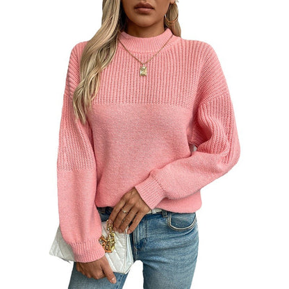 Damen lässiger Pullover mit hohem Kragen und modernem Strukturstrick Merchesia