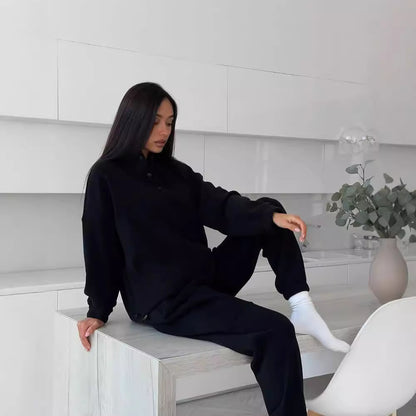 Damen Freizeitlicher Fleece-Pullover mit halber Knopfleiste und lässigem Schnitt Merchesia