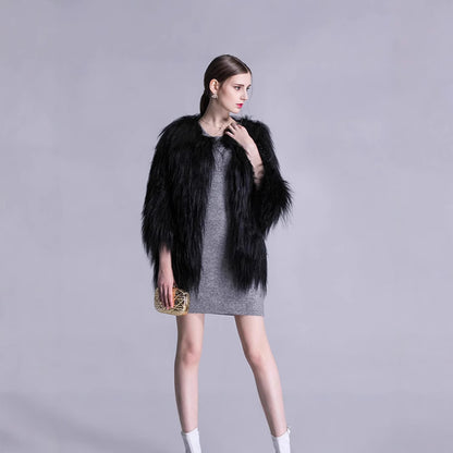 Damen Elegante Kunstpelz-Cape mit weit offenem Schnitt Merchesia