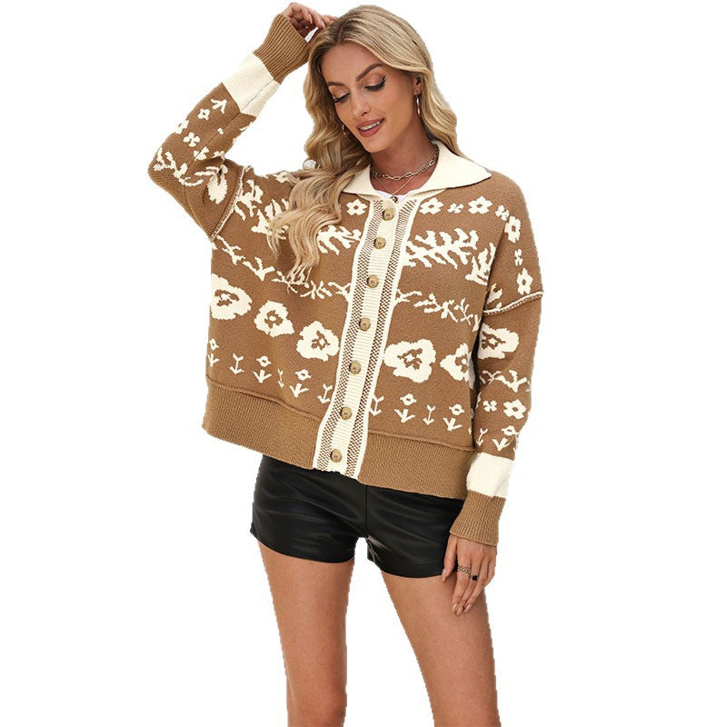 Damen Strickjacke mit floralen Muster und lässigem Schnitt Merchesia