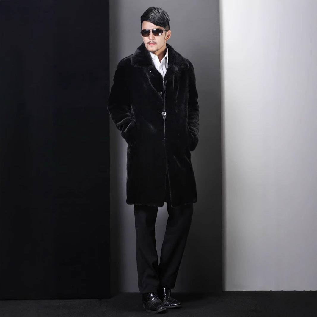 Herren Eleganter Kunstpelzmantel mit tiefem Kragen Merchesia
