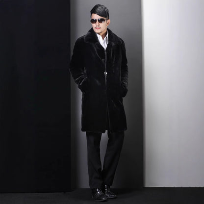 Herren Eleganter Kunstpelzmantel mit tiefem Kragen Merchesia