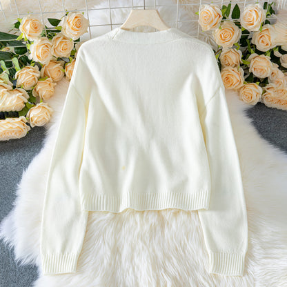 Damen lässige Strickjacke mit fruchtigen Applikationen und offenen Ärmeln Merchesia