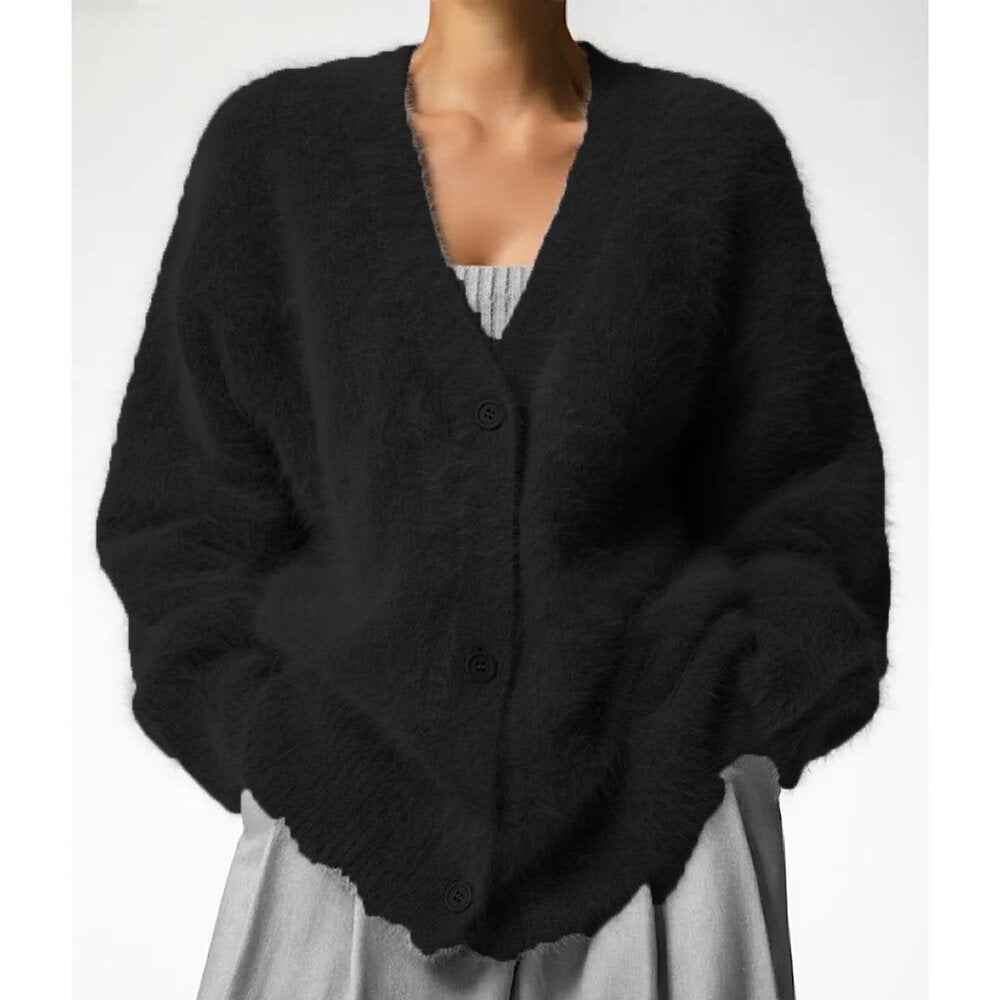 Damen Flauschiger Cardigan mit Knopfverschluss und weitem Schnitt Merchesia