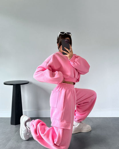 Damen Bequemer Freizeitanzug mit lässigem Schnitt und praktischen Taschen Merchesia