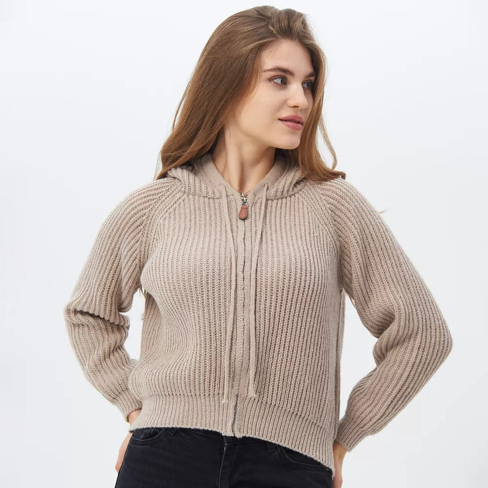 Damen Kuscheliger Kapuzenpullover im Rippdesign mit cropped Schnitt Merchesia