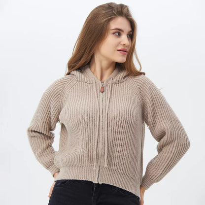 Damen Kuscheliger Kapuzenpullover im Rippdesign mit cropped Schnitt Merchesia
