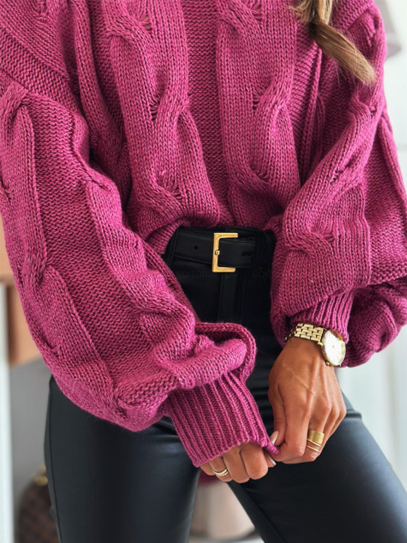 Damen Strickpullover mit Kabelmuster und Oversized-Schnitt Merchesia