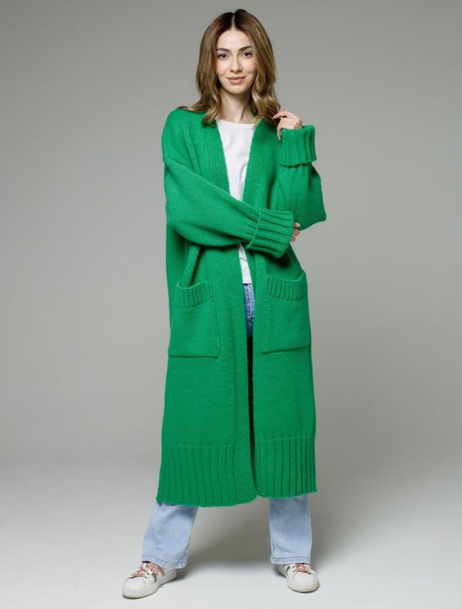 Damen Langer Strickmantel mit praktischen Taschen und strukturiertem Design Merchesia