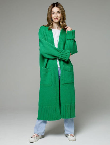 Damen Langer Strickmantel mit praktischen Taschen und strukturiertem Design Merchesia