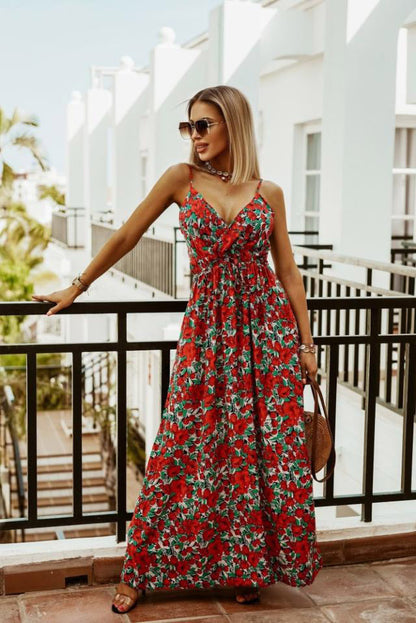 Frühling und Sommer neue V-Ausschnitt ärmellose Träger gedruckt böhmischen Kleid