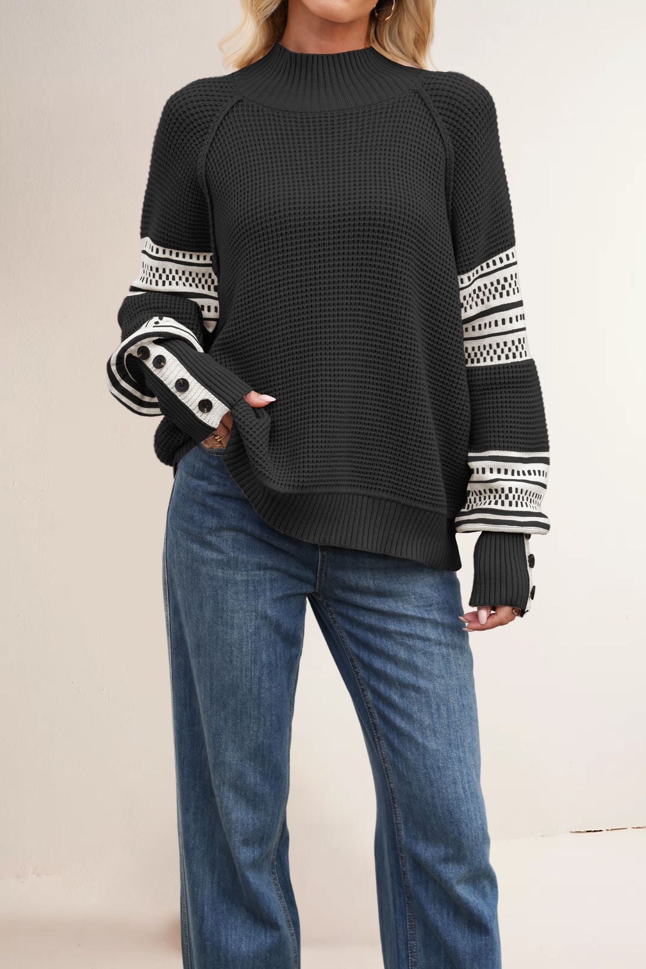 Damen Strickpullover mit modernem Strukturdesign und Knopfdetails Merchesia