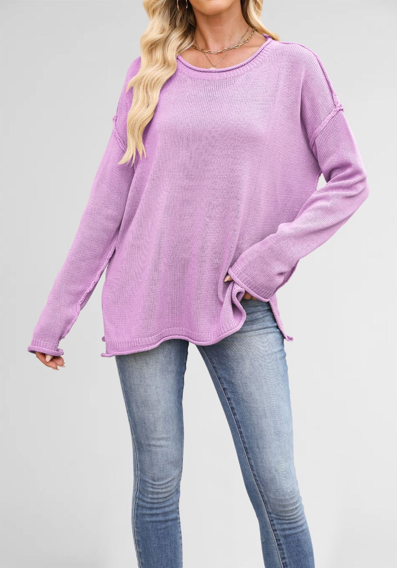 Damen gemütlicher Strickpullover mit weitem Schnitt Merchesia