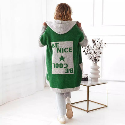 Damen Strickmantel mit Kapuze und modischem Farbblockdesign Merchesia