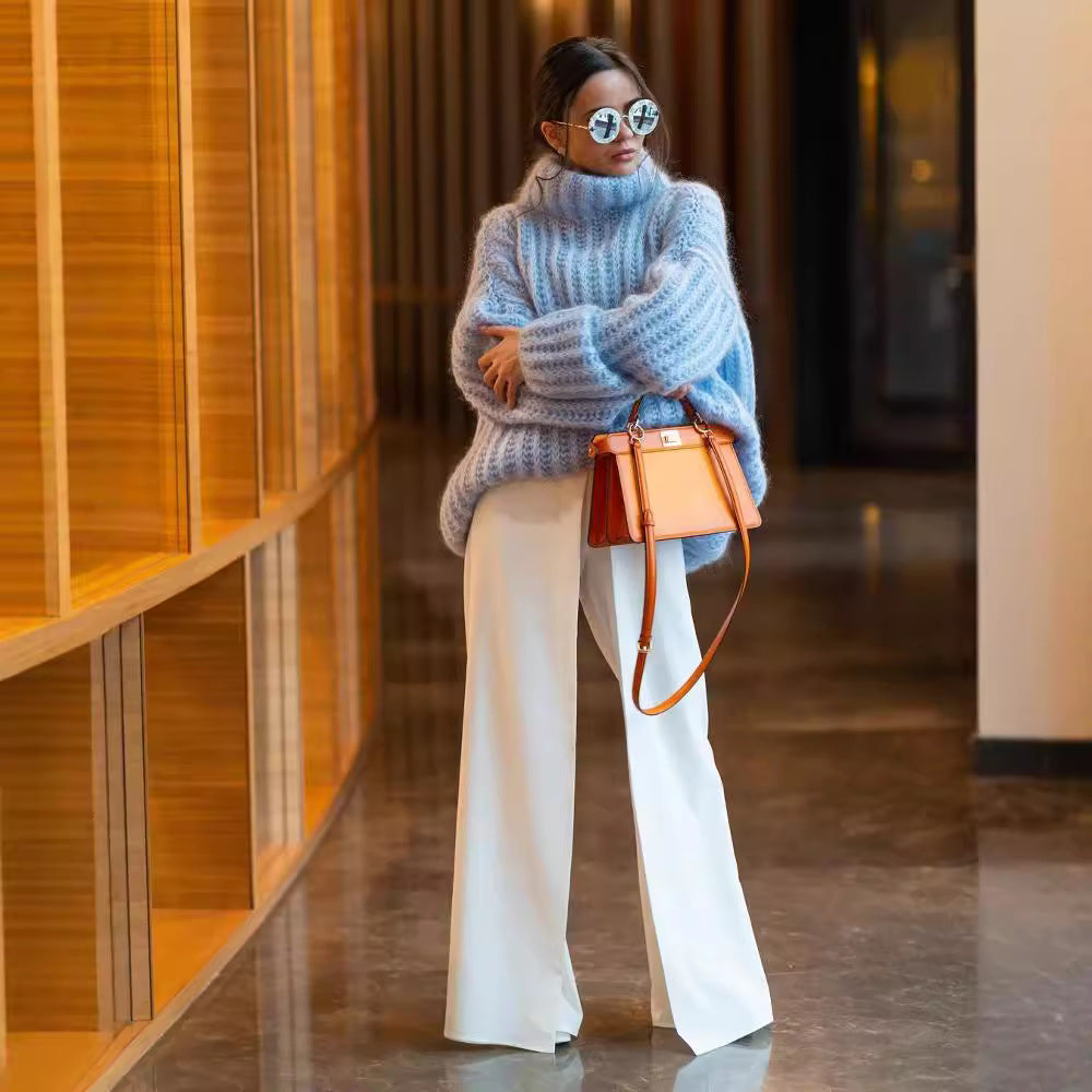 Damen Grober Strickpullover mit hohem Kragen Merchesia