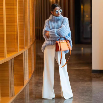 Damen Grober Strickpullover mit hohem Kragen Merchesia