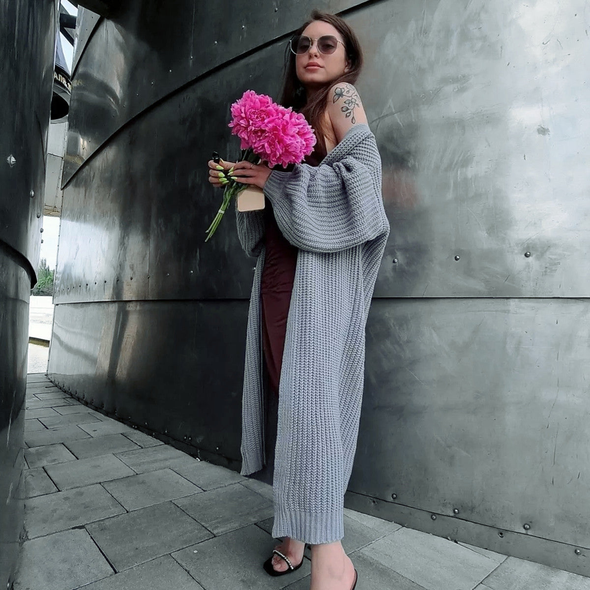 Damen Großer Strickcardigan mit weitem Schnitt und modischem Muster Merchesia