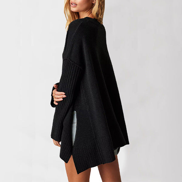 Damen lässiger V-Ausschnitt Pullover mit strukturierten Ärmeln und Oversized-Schnitt Merchesia