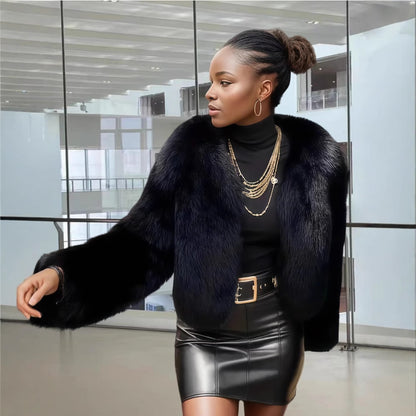 Damen Fleece Kunstpelzmantel Merchesia