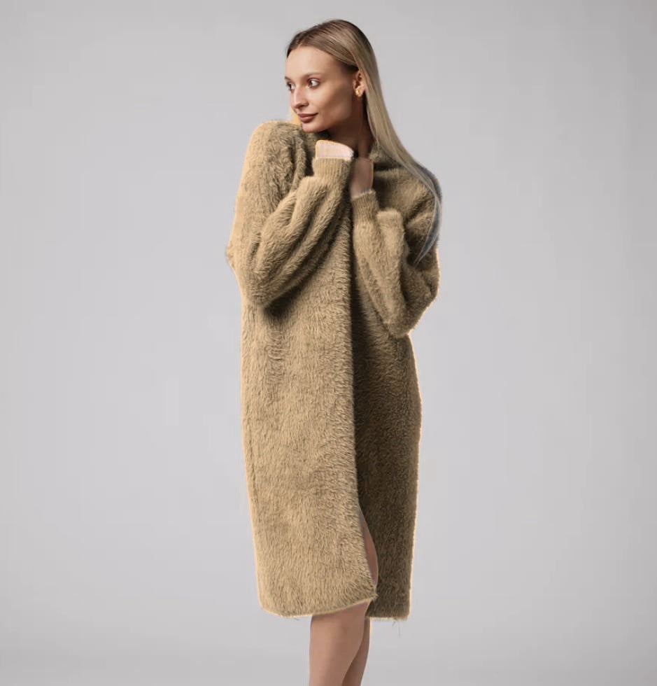 Damen Kuscheliger Strickmantel mit seitlichen Schlitzen und weitem Schnitt Merchesia