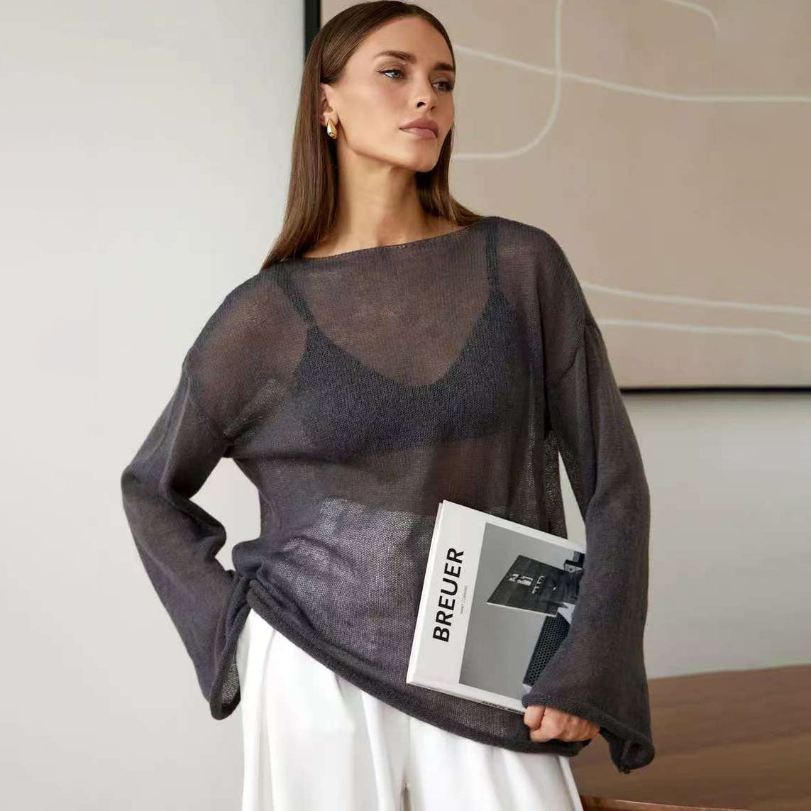 Damen luftiger Oversized-Strickpullover mit weitem Schnitt Merchesia