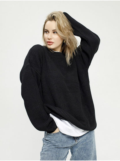 Damen Großer, lässiger Strickpullover mit strukturiertem Muster Merchesia