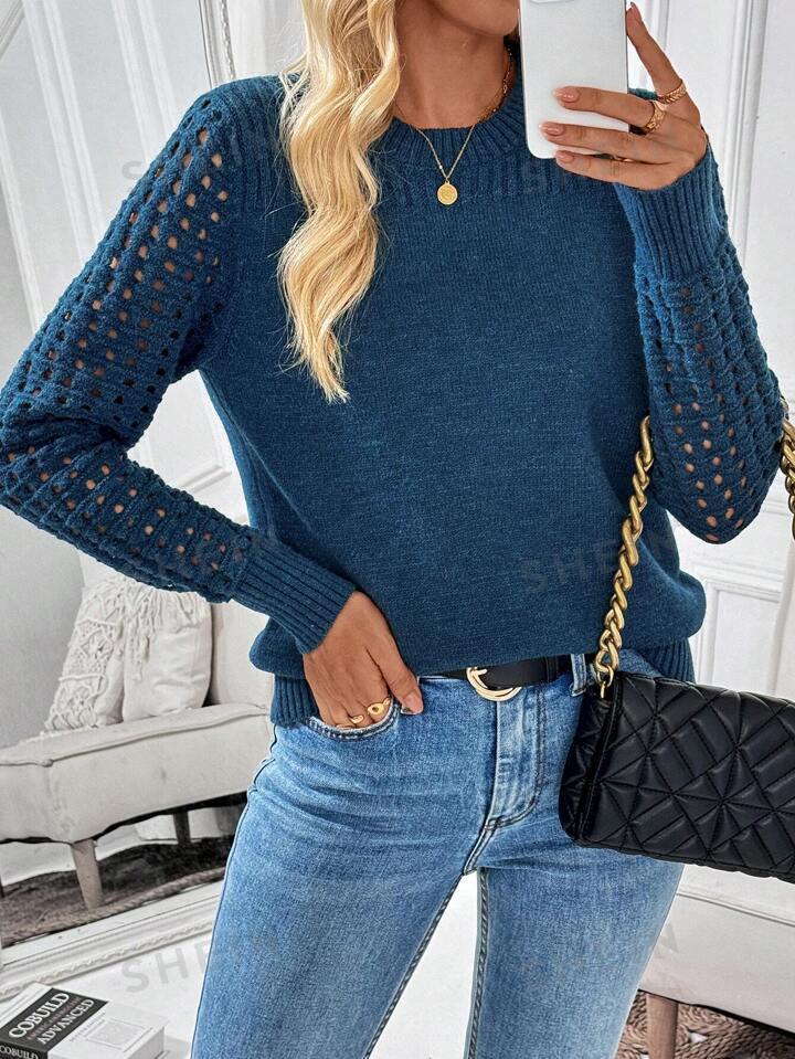 Damen Strickpullover mit netzartigem Ärmeldesign Merchesia