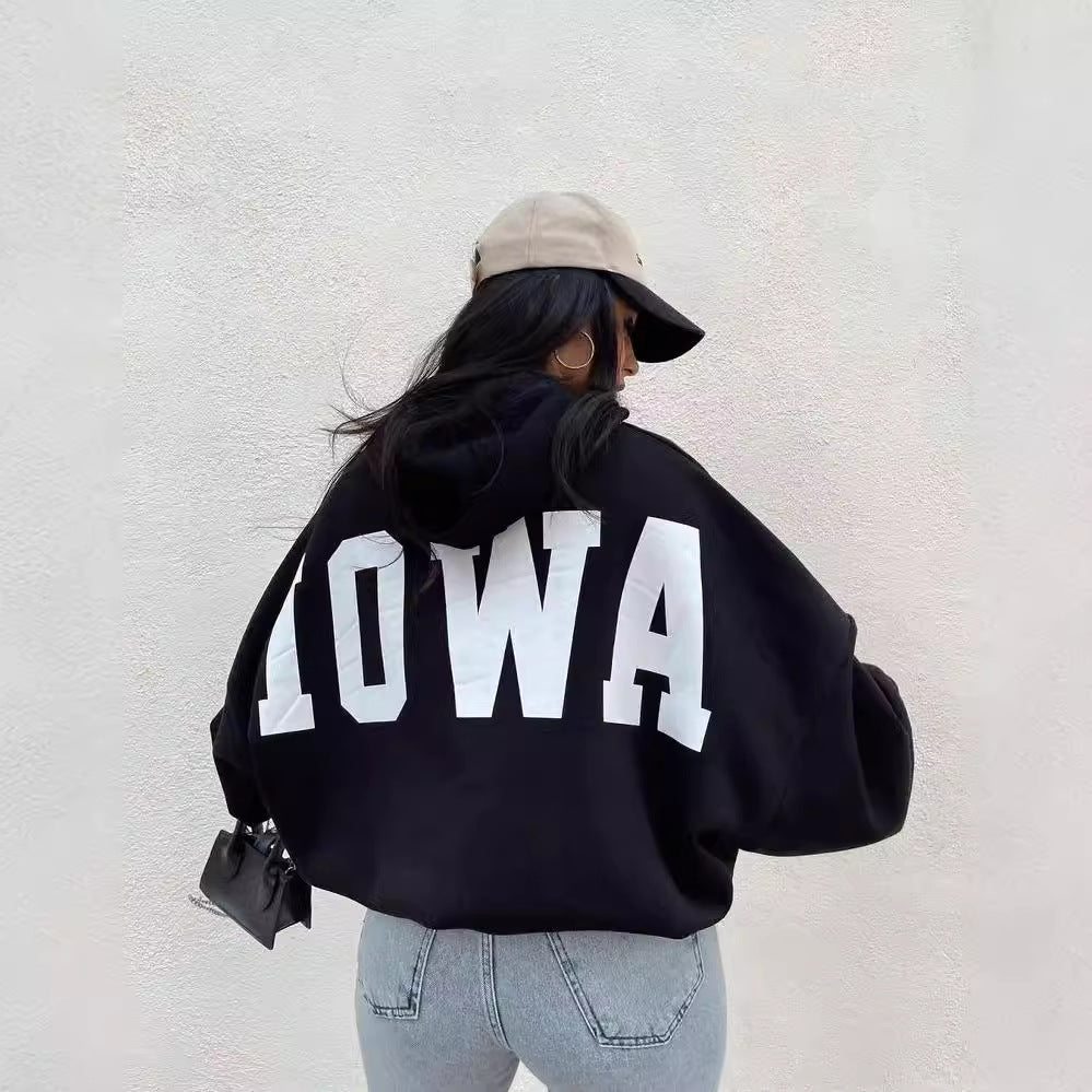 Damen Oversized Kapuzenpullover mit auffälligem Schriftzug Merchesia