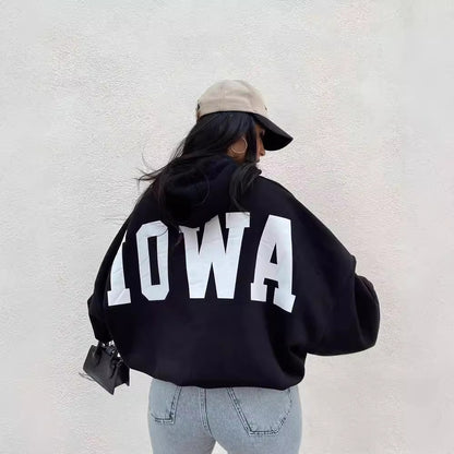 Damen Oversized Kapuzenpullover mit auffälligem Schriftzug Merchesia