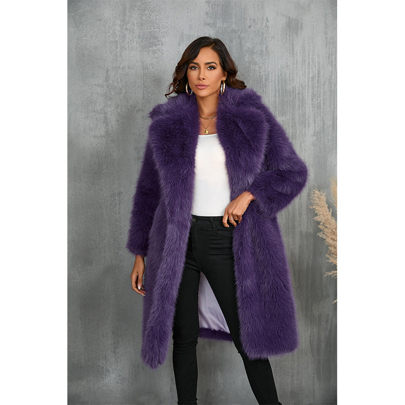 Damen Eleganter Kunstpelzmantel mit breitem Revers und lockerem Schnitt Merchesia