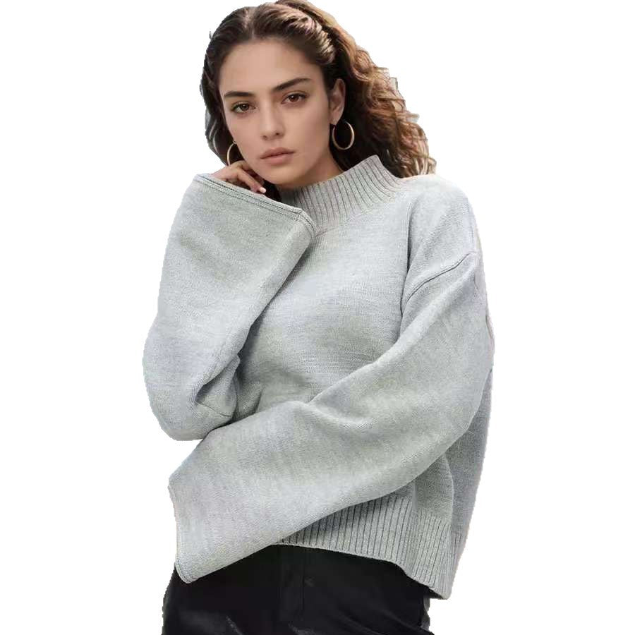 Damen modisches Oversized Strickpullover mit breiten Ärmeln und hochgeschlossenem Kragen Merchesia