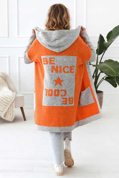 Damen Strickmantel mit Kapuze und modischem Farbblockdesign Merchesia