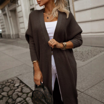 Damen modische Langarm Strickjacke mit offenem Schnitt und Waffelmuster Merchesia