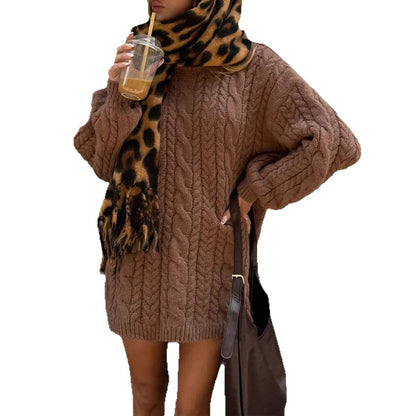 Damen Strickkleid mit Kabelmuster und lockerer Passform Merchesia