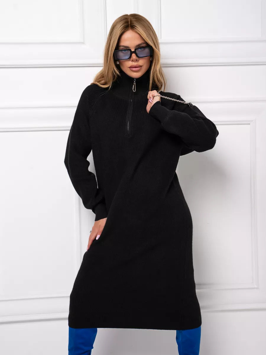Damen Strickkleid mit hohem Kragen und Reißverschluss Merchesia