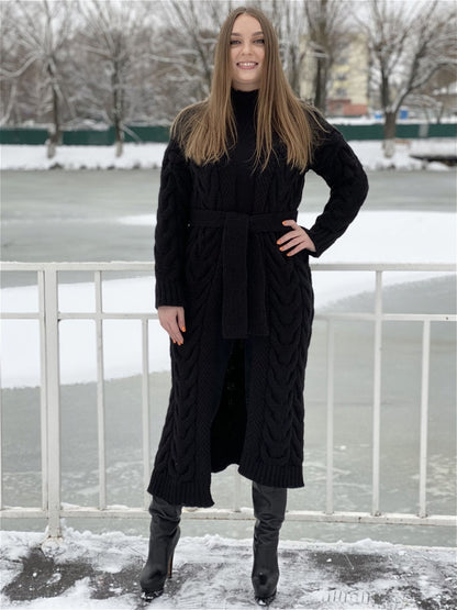 Damen Grobstrickmantel mit offenem Schnitt und praktischen Taschen Merchesia