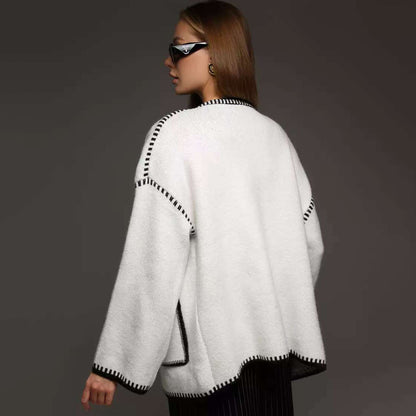 Damen gemütlicher Strickcardigan mit tiefem V-Ausschnitt und praktischen Taschen Merchesia