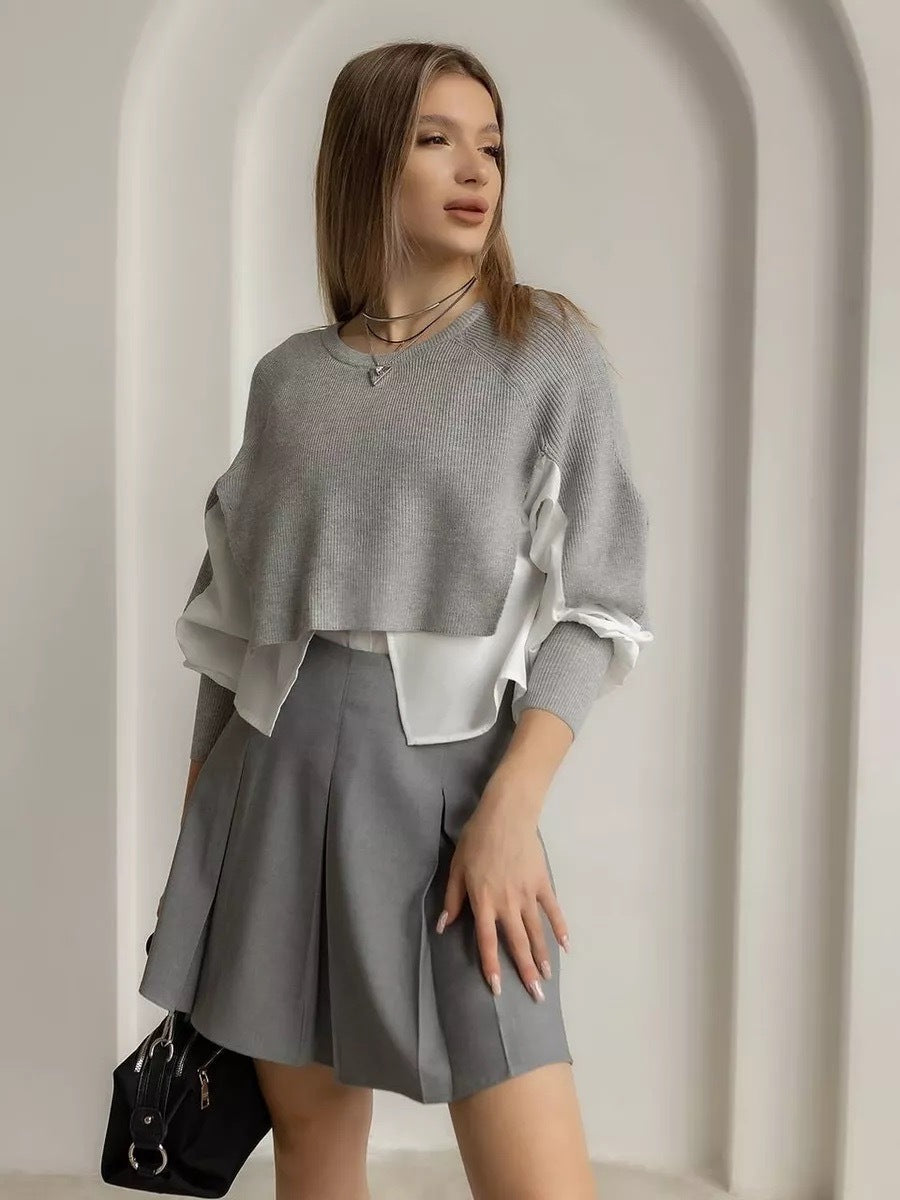 Damen modischer cropped Pullover mit innovativen Layering-Details Merchesia