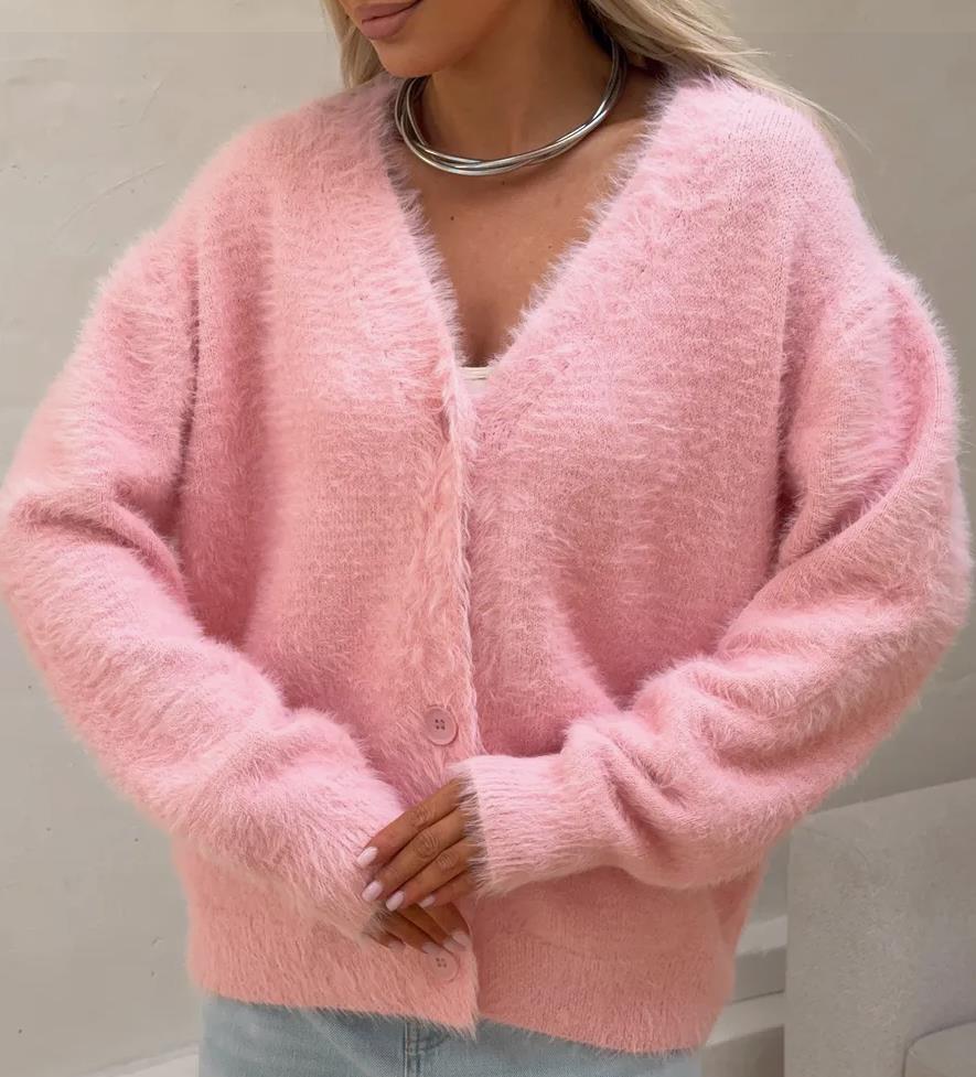 Damen Kuscheliger Strick-Cardigan mit Knopfleiste und feiner Textur Merchesia