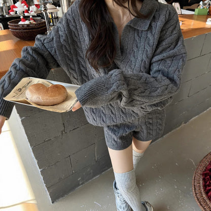 Damen Strickpullover mit hohem Kragen und eleganter Zopfmusterstruktur Merchesia