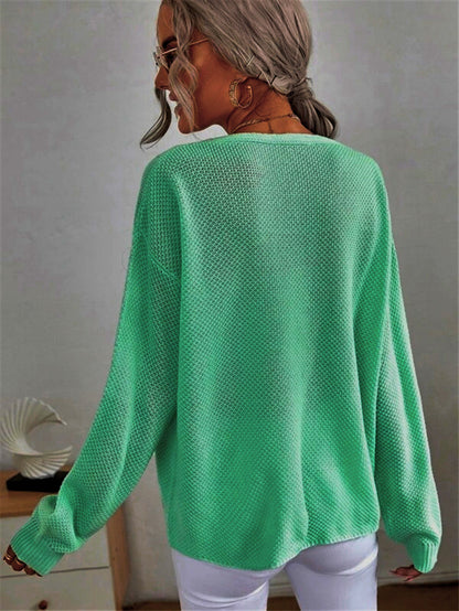 Damen lässiger Strickpullover mit V-Ausschnitt und Oversized-Schnitt Merchesia