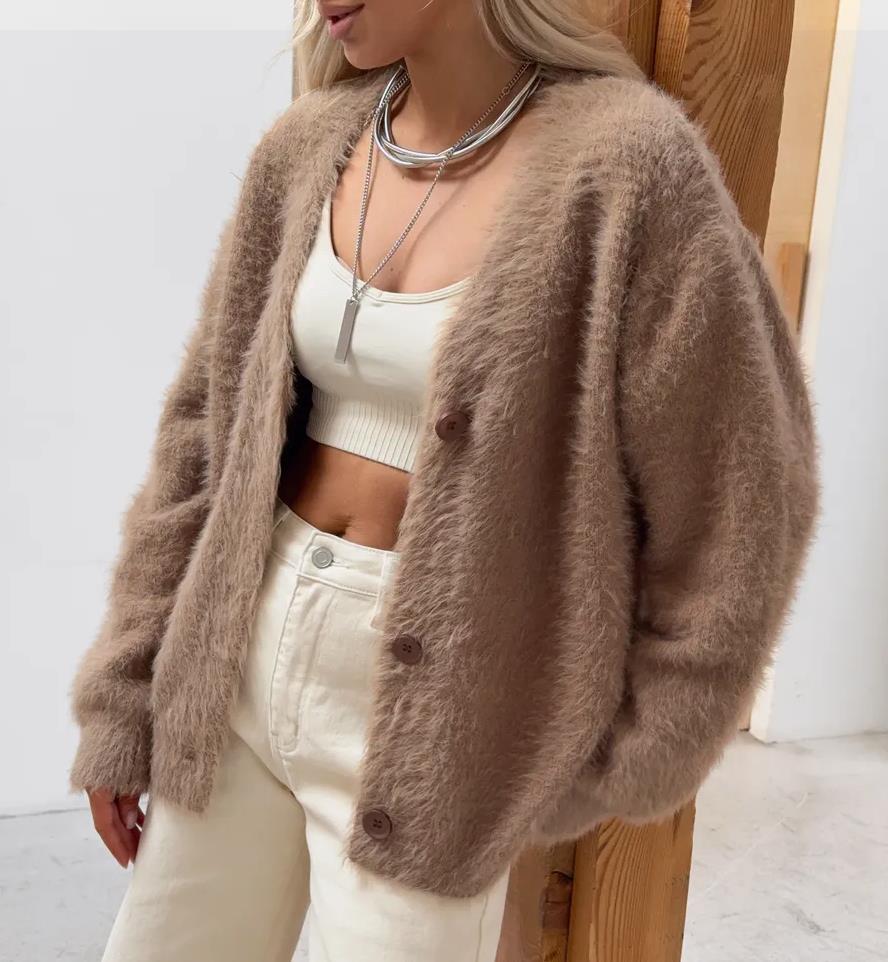 Damen Kuscheliger Strick-Cardigan mit Knopfleiste und feiner Textur Merchesia