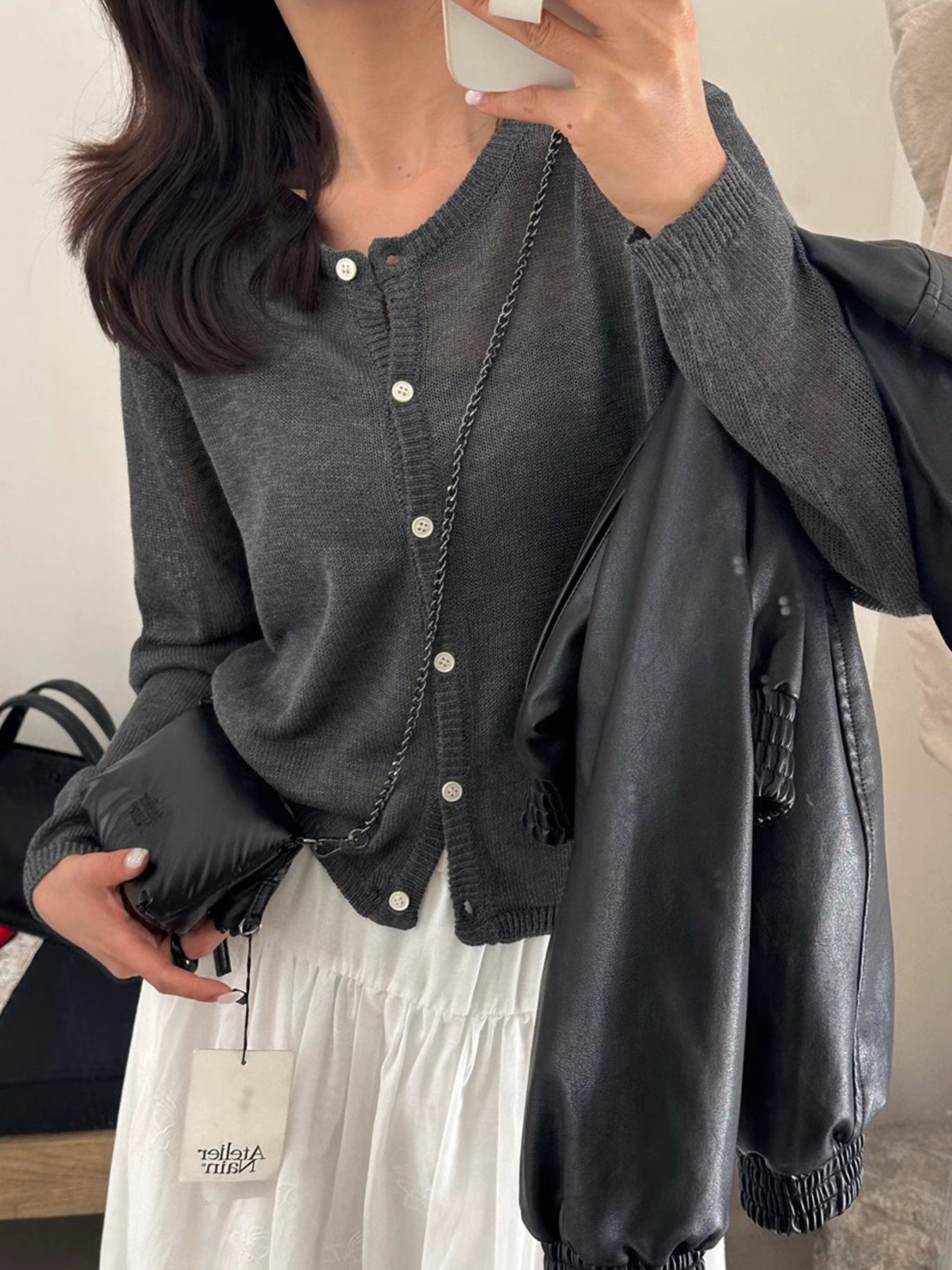 Damen leichte Strickjacke mit zarter Transparenz Merchesia