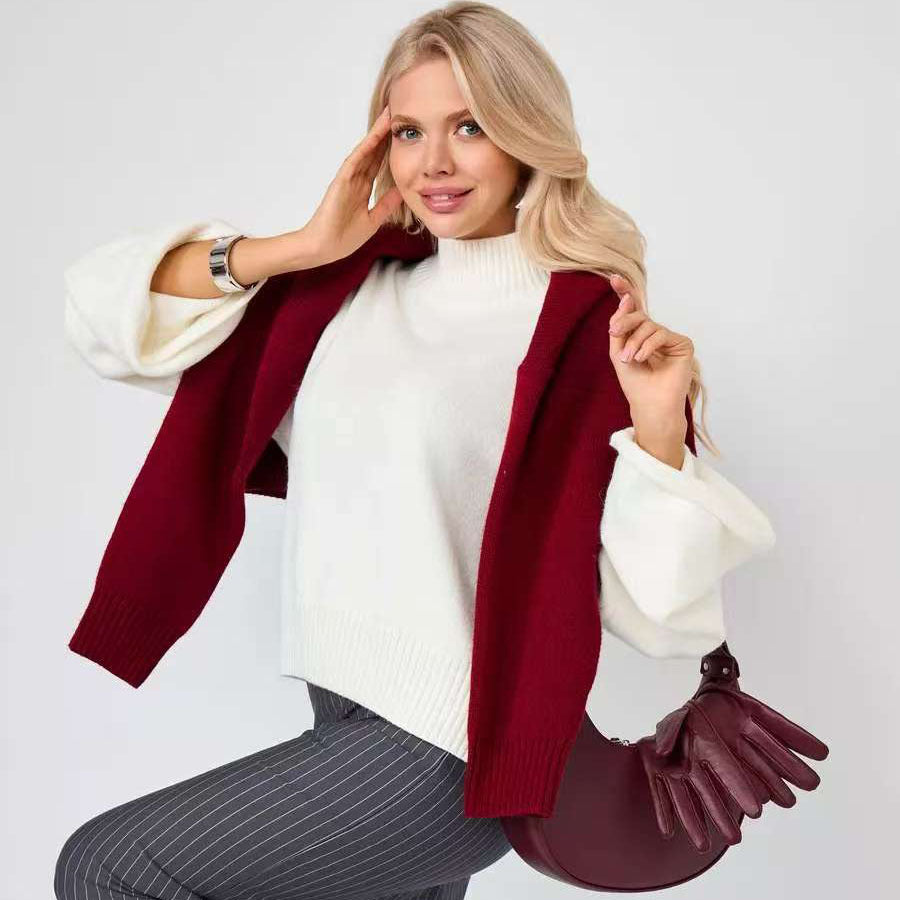 Damen Modischer Pullover mit weitem Schnitt und hohen Bündchen Merchesia