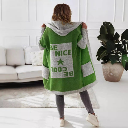 Damen Strickmantel mit Kapuze und modischem Farbblockdesign Merchesia