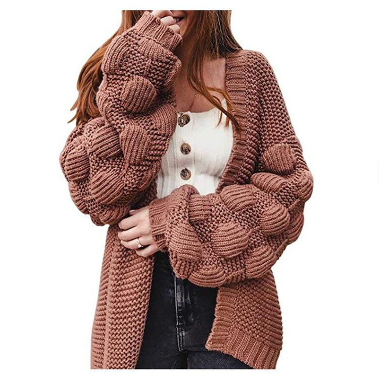 Damen Strickjacke mit voluminösen Puffärmeln und feiner Struktur Merchesia