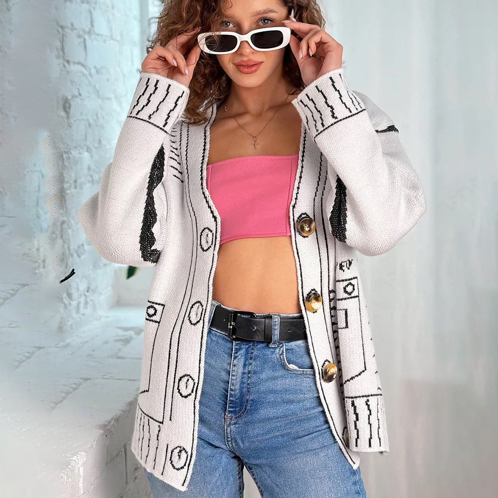 Damen modische Strickjacke mit asymmetrischem Design und dekorativen Knöpfen Merchesia