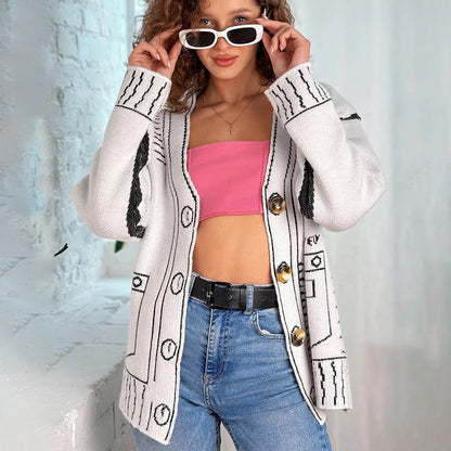 Damen modische Strickjacke mit asymmetrischem Design und dekorativen Knöpfen Merchesia