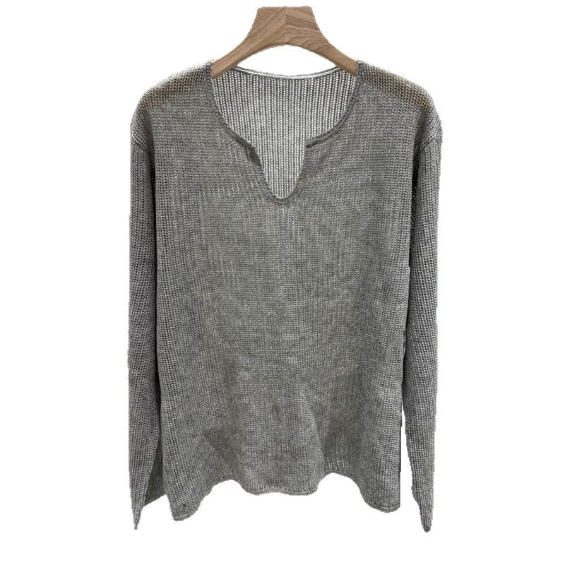 Damen luftiger Strickpullover mit V-Ausschnitt und lässigem Schnitt Merchesia